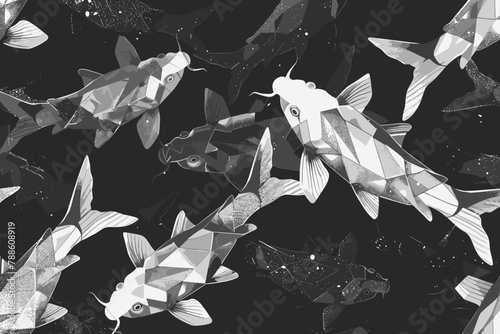 Black and white fish with celestial elements photo