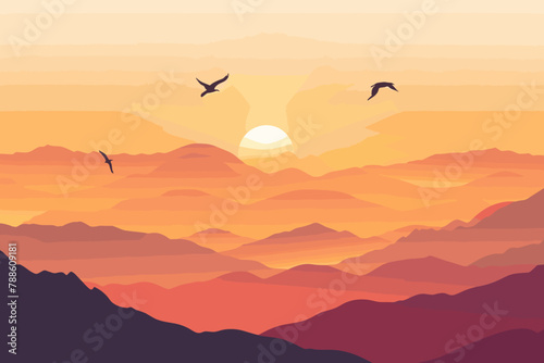 Layered mountain landscape at sunset
