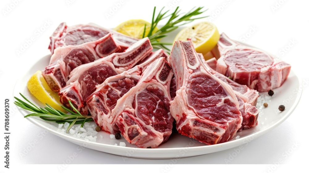 Fresh and Delicious Raw Lamb Cutlets Ready for Cooking - Isolated on White Background