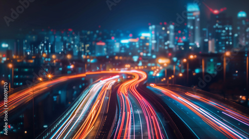 traffic in the city, Traffic High speed light trails in motion, glow lines, Colorful light trails with motion effect. dynamic and high speed, Panoramic high speed technology concept of city, Ai  © FH Multimedia