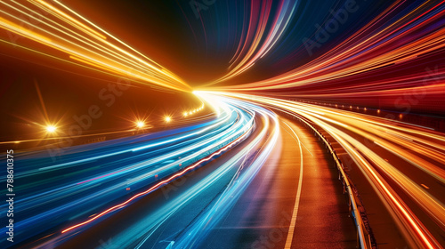 traffic on the highway, Traffic High speed light trails in motion, glow lines, Colorful light trails with motion effect. dynamic and high speed, Panoramic high speed technology concept of city, Ai 