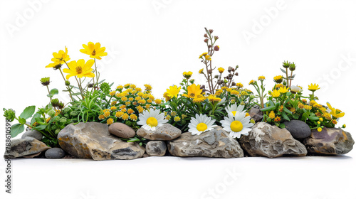 Colorful Floral Arrangement with Rocks Isolated on White photo
