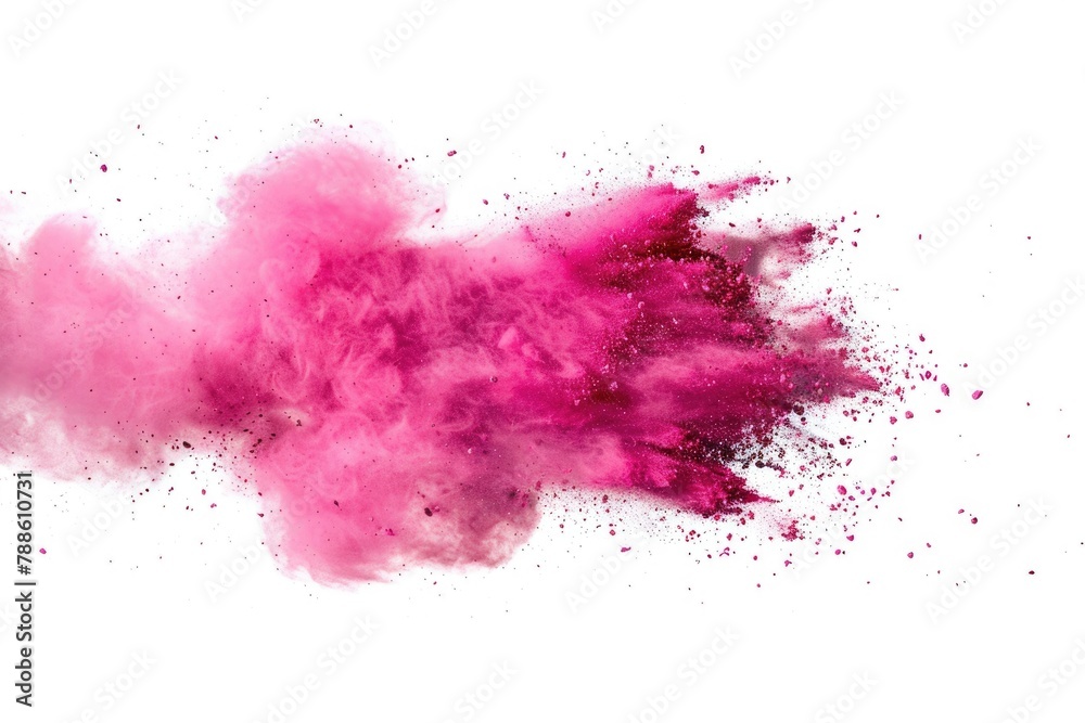 Pink Dust Explosion on White Background. Creative Abstract Art with Colored Powder Splatter, Freeze Motion of Pink Ash Burst Pink Dust Explosion on White Background. Creative Abstract Art with Colored Powder Splatter, Freeze Motion of Pink Ash Burst