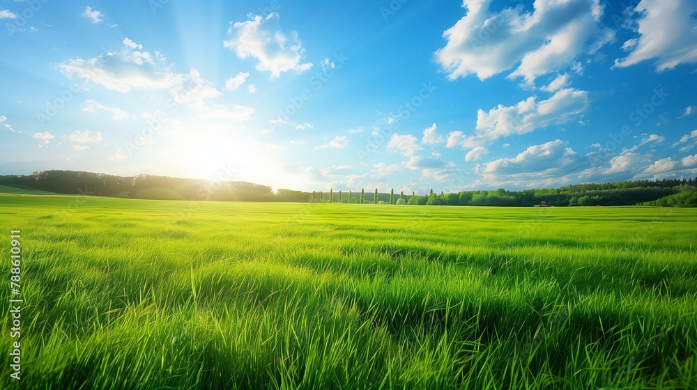 Sunny Green Meadow with Radiant Blue Sky