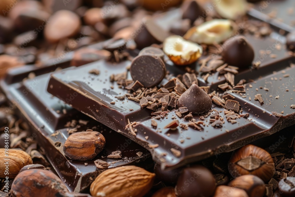 Rich and Decadent Chocolate Tablets with Nuts - Perfect Gastronomy and Food Image for Chocoholics and Coffee Lovers Alike Rich and Decadent Chocolate Tablets with Nuts - Perfect Gastronomy and Food Image for Chocoholics and Coffee Lovers Alike