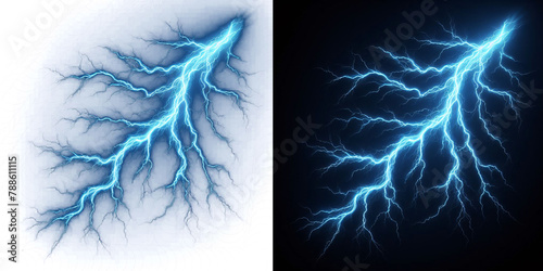 Blue Lightning  Isolated on Transparent Background Translucent Colored Lightning Bolt for Design Use Isolated Electric Energy Bolt in Vivid Colors Bright and Colorful