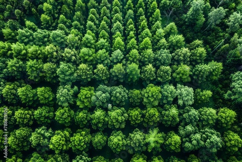 Sustainable forestry, drone reforestation, habitat restoration, aerial view photo