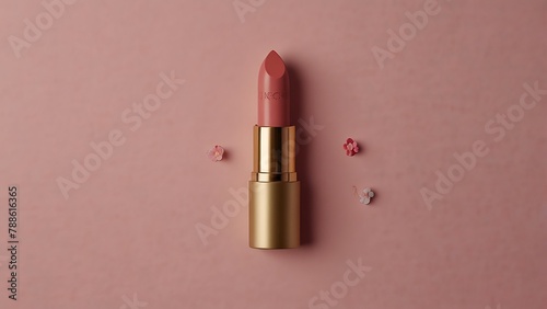 Lipstick on a pink background with flowers