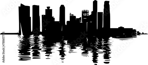 Simple Black Silhouette Skyline of Singapore City, Timeless Elegance