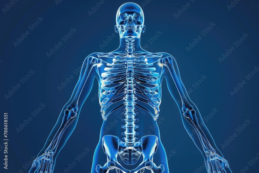 Anterior or front view of xray of accurate human skeletal system or ...