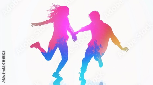 Vibrant illustration of silhouetted dancers joyfully celebrating, depicted in various dynamic poses with colorful paint splashes in the background.