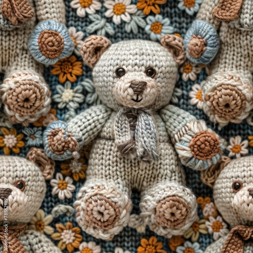 Knitted Teddy bear seamles pattern background