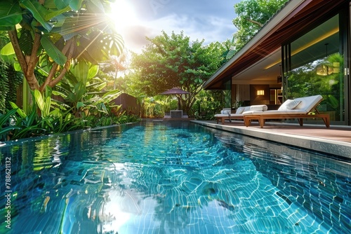 Real estate Luxury Interior and exterior design pool villa with living room © amankris99