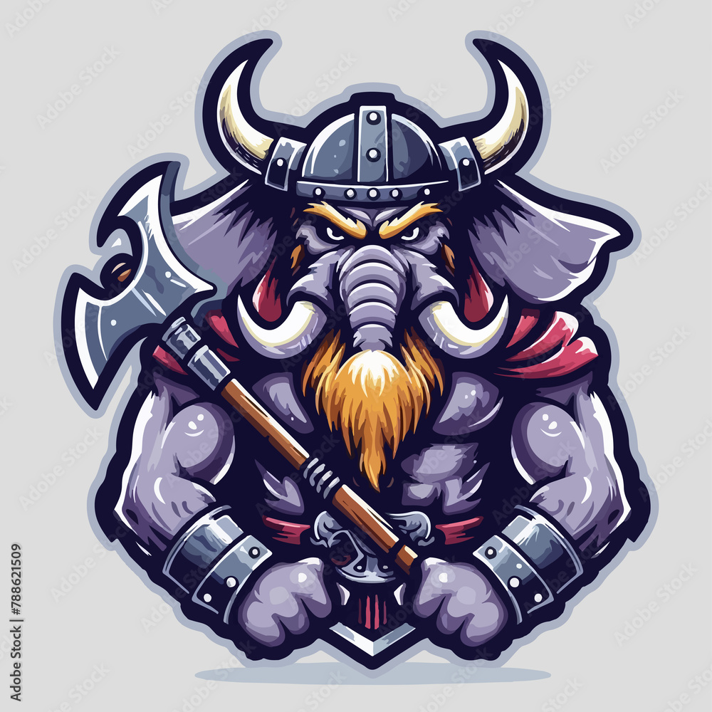 Fototapeta premium logo angry viking elephant Mascot