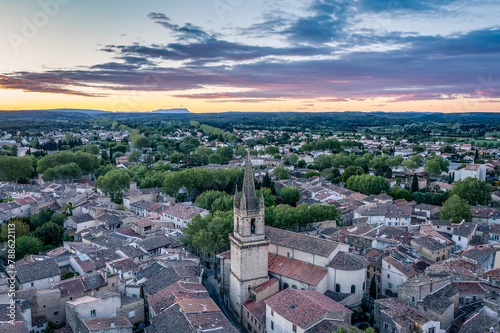 Aerial Sunrise over Pélissanne, Provence-Alpes-Côte d'Azur, France 