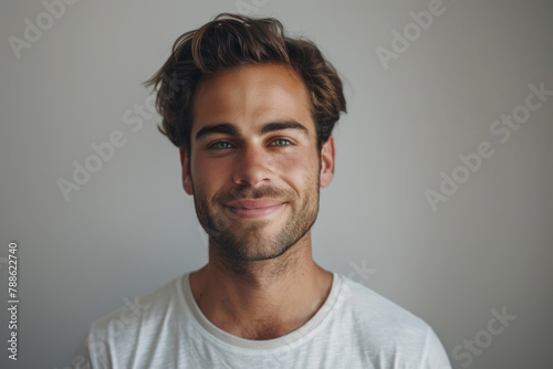 A man with a beard wearing a white shirt smiles for the camera