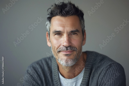A man with gray hair and a beard is smiling for the camera