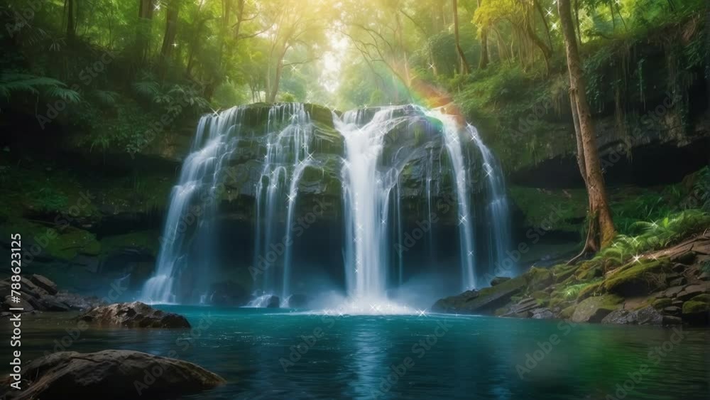 waterfall in the forest, background, 4k, animation video, Seamless looping, footage, Gemerative ai waterfall in the forest, background, 4k, animation video, Seamless looping, footage, Gemerative ai