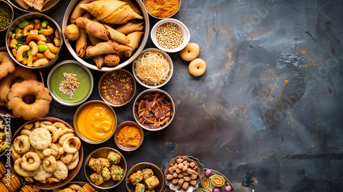 Background, copy space, Indian festival food snack sweet for Lohri Makar Sankranti Pongal Diwali harvest festival Tamil Nadu winter folk festival Punjab India. Indian food. photo