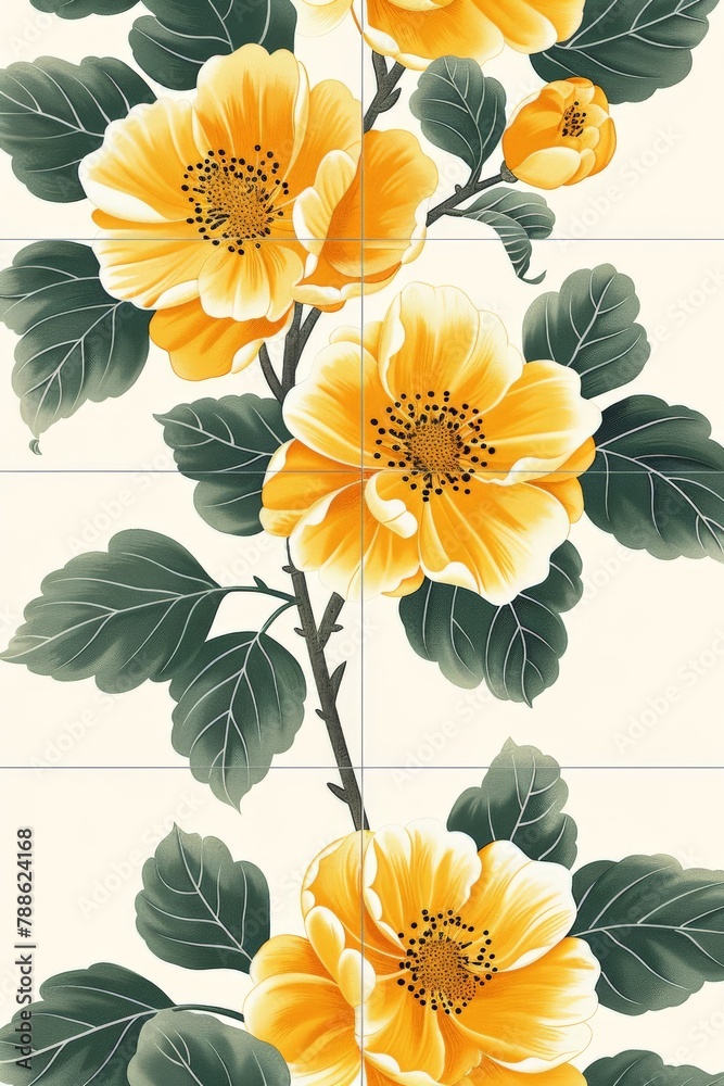 Yellow flowers painting on white background