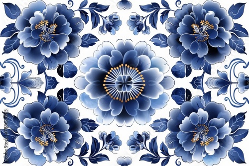 Blue and white flower pattern on white background