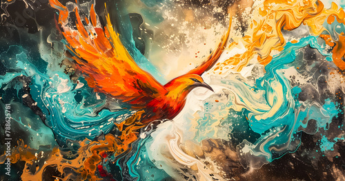 an abstract painting phoenix colorful feather background, 4K Desktop wallpaper