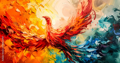 an abstract painting phoenix colorful feather background, 4K Desktop wallpaper photo