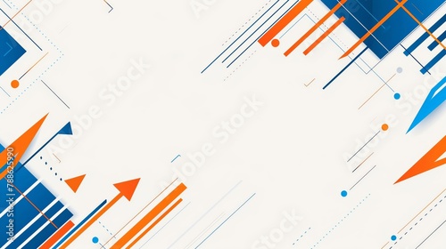 A vector background with blue, orange and white stripes on the right side of an empty rectangular shape A white background with orange lines, blue shapes, and orange lines Blue arrows and an orange di photo