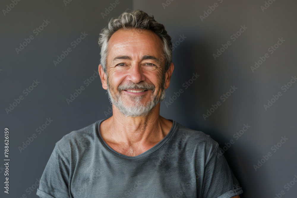 Obraz premium A man with gray hair and a beard smiles for the camera
