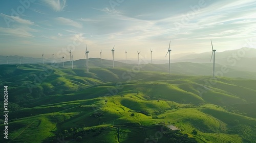 scenic landscape dotted with towering wind turbines, symbolizing the beauty and power of renewable energy