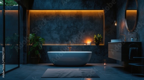 Modern Luxury Bathroom with Atmospheric Evening Lighting