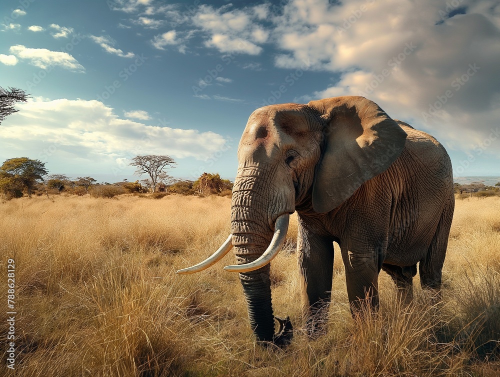 Fototapeta premium African elephant in savanna, animals in their natural habitat