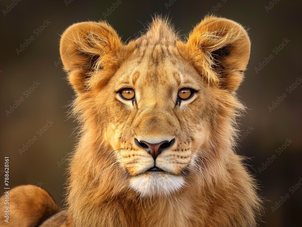 Portrait of young Lion, animals in their natural habitat Portrait of young Lion, animals in their natural habitat