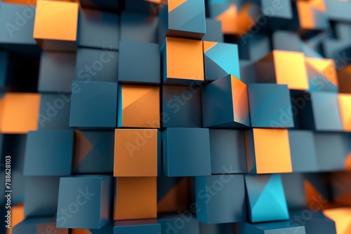 abstract background  3D  blue and orange colors  background for phone  the design is made of squares  blocks in the shape of I  with different sizes in the style of blocks