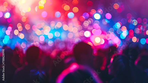 Vibrant concert crowd immersed in colorful lights, capturing the energy of live music events. Ideal for event promotions. AI