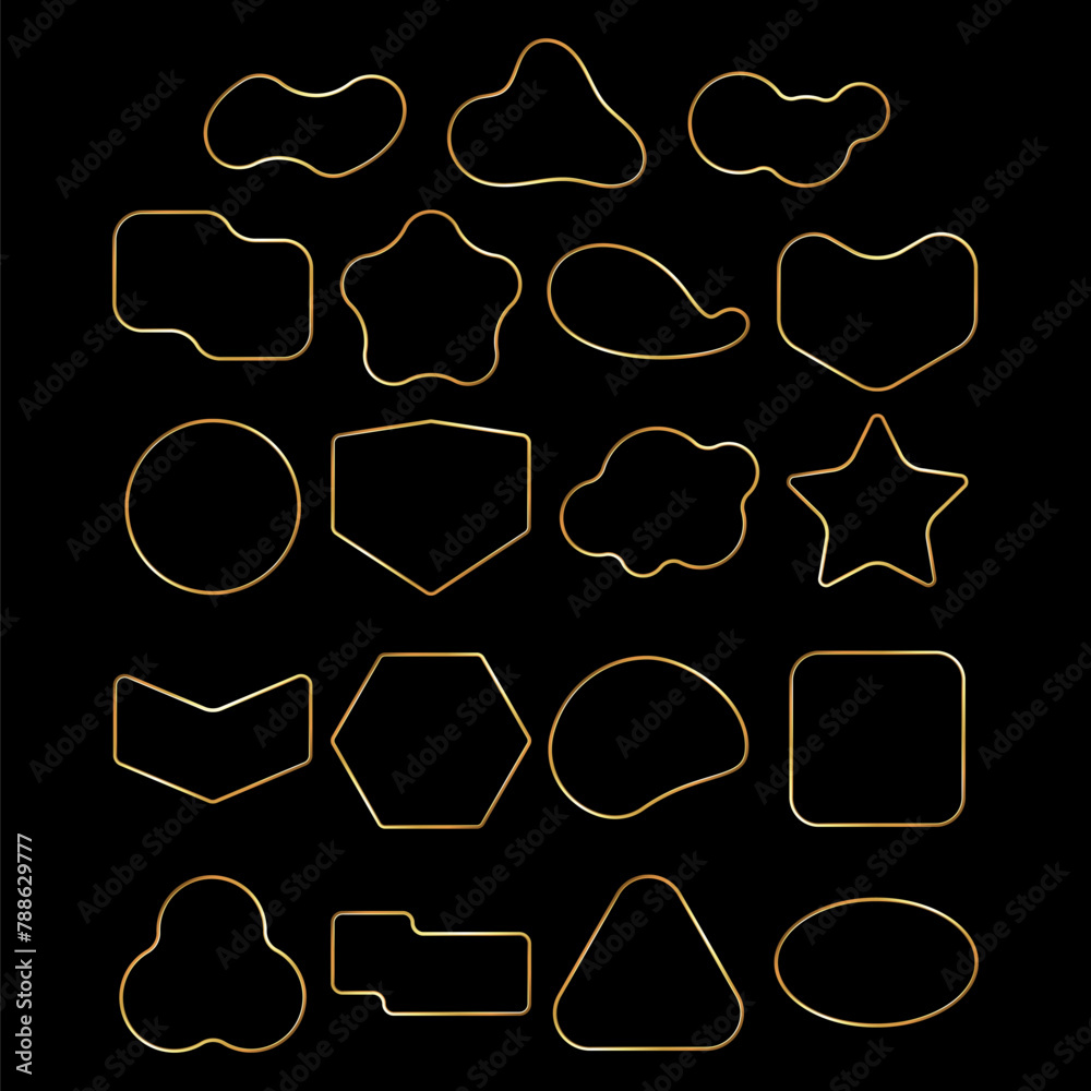 Set of elegant golden frames of various shapes Set of elegant golden frames of various shapes