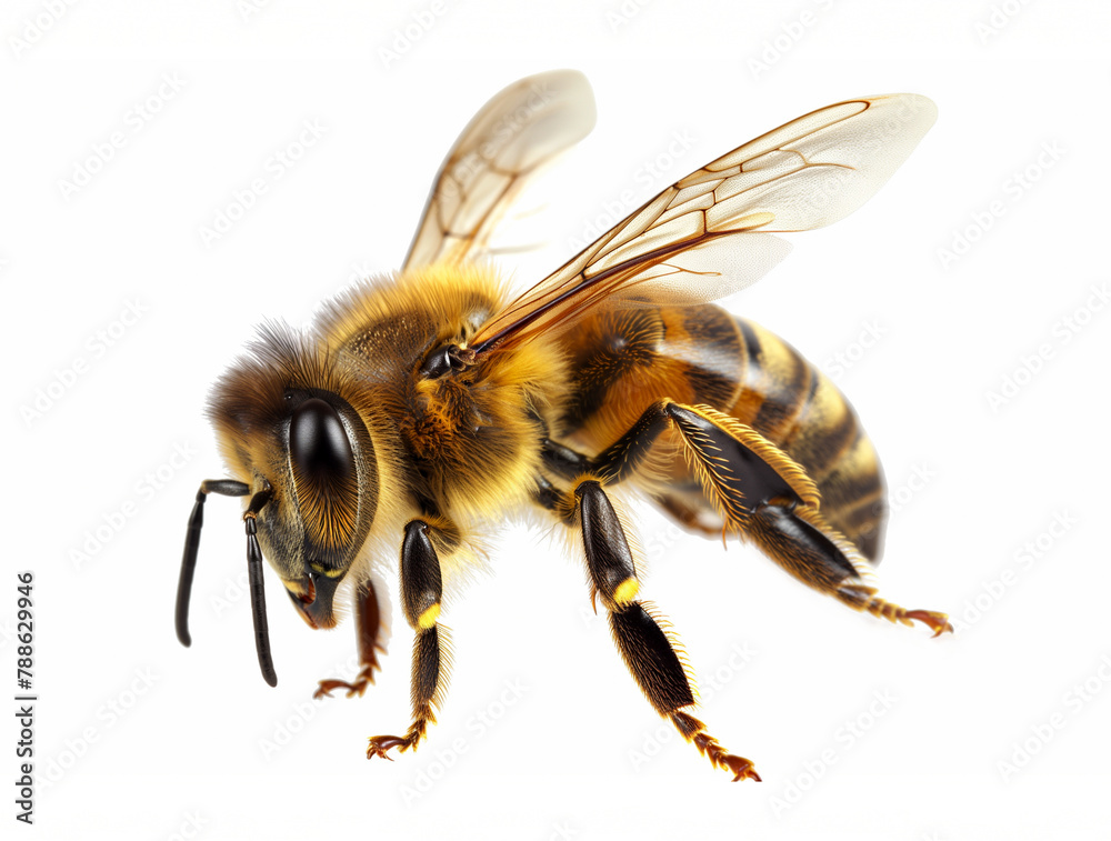 Realistic photo of a bee, on white background Realistic photo of a bee, on white background