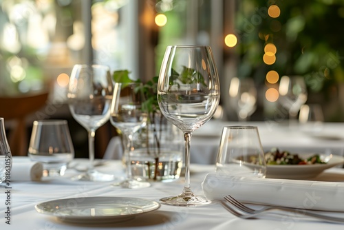 Luxury table setting  fancy glassware in restaurant
