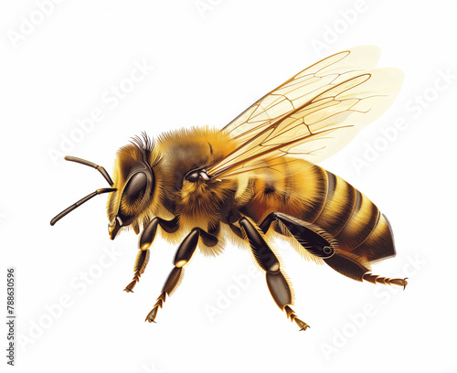 Realistic photo of a bee, on white background