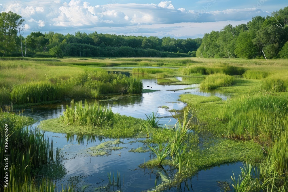 Wetlands ecosystem, marshes, bird species, water plants, conservation ...