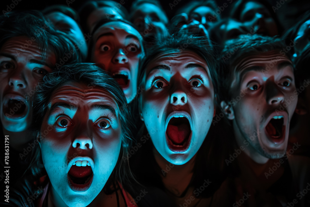 A group of people are staring at something in the dark A group of people are staring at something in the dark