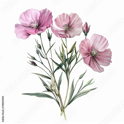Graceful vintage watercolor rendition of a pink wildflower, perfect for enhancing botanical illustrations, packaging designs, and social media graphics.