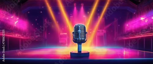 Centrally located microphone with stand. Illustration.
