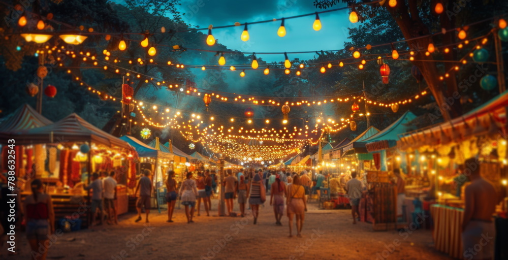 People Walking on Light-Covered Street People Walking on Light-Covered Street