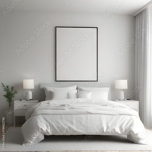 Bedroom Mockup, Wall Frame Mockup, white Paper Size, Modern Home Design Interior, 3D Render 