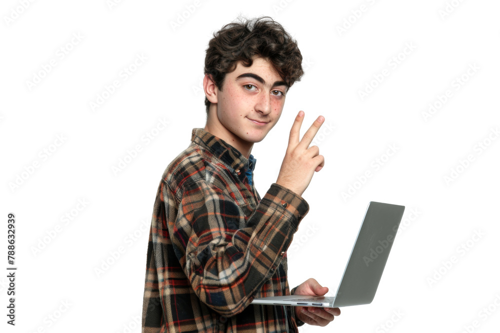 Studio portrait company worker smart young Caucasian man with chill style and serious face wearing casual outfits and holding laptop, isolated on transparent png background. Studio portrait company worker smart young Caucasian man with chill style and serious face wearing casual outfits and holding laptop, isolated on transparent png background.