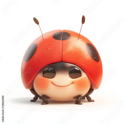 Cute Smiling Ladybug on a White Background