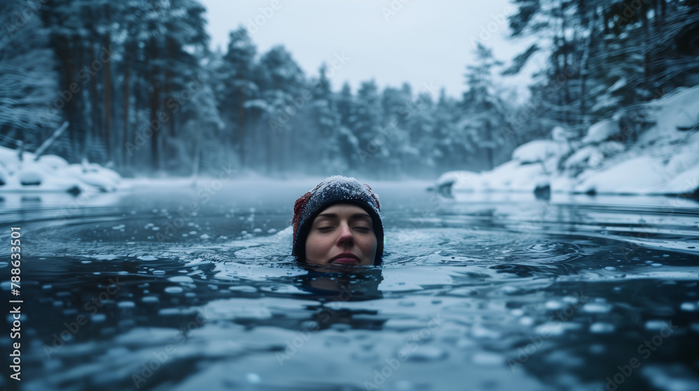 Frau beim Winterschwimmen, Generative AI