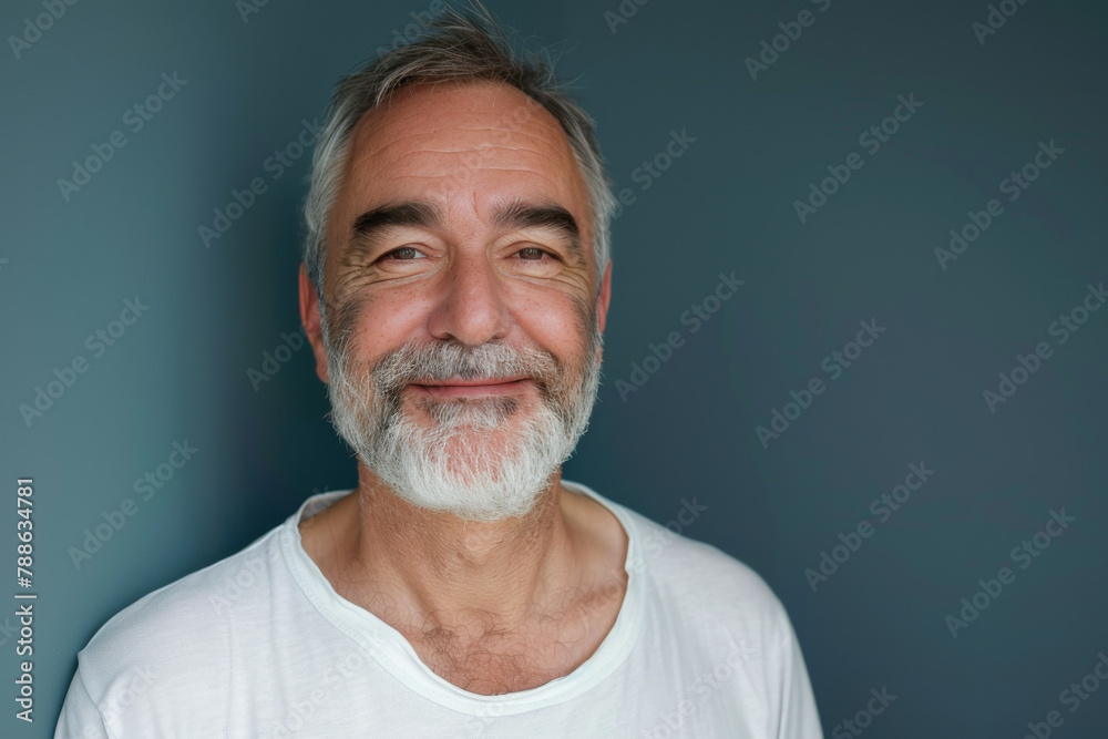 A man with a beard wearing a white shirt smiles for the camera