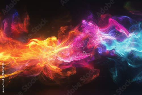 A colorful, swirling line of fire with orange, yellow, blue, and purple colors